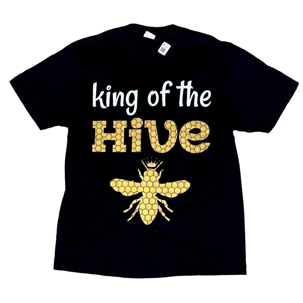 King of the Hive Bees 100% Cotton Black T-Shirt Size Large